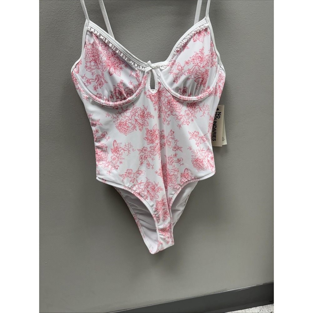 High Leg Extra Cheeky One Piece Swimsuit Floral Toile Pink White Underwire M